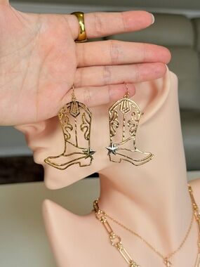 Gold Cowboy Boot Dangle Earrings